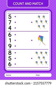 Count and match game with kite. worksheet for preschool kids, kids activity sheet