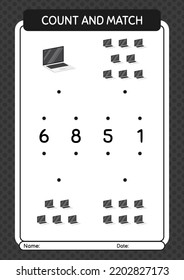 Count and match game with laptop. worksheet for preschool kids, kids activity sheet