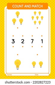 Count and match game with light bulb. worksheet for preschool kids, kids activity sheet