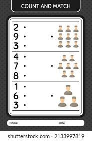 Count and match game with male moslem. worksheet for preschool kids, kids activity sheet