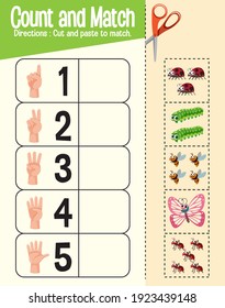 Count and match game, maths worksheet for children illustration