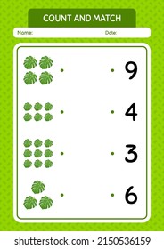 Count and match game with monstera leaf. worksheet for preschool kids, kids activity sheet