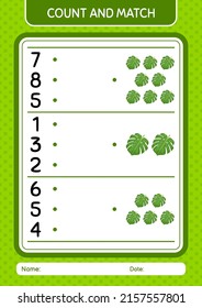 Contar y hacer juego con la hoja de monstera. hoja de trabajo para niños de preescolar, hoja de actividades para niños