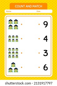 Count and match game with mosque. worksheet for preschool kids, kids activity sheet