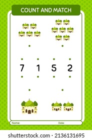 Count and match game with mosque. worksheet for preschool kids, kids activity sheet