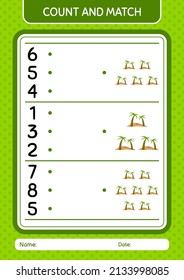 Count and match game with oasis. worksheet for preschool kids, kids activity sheet