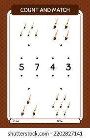 Count and match game with paint brush. worksheet for preschool kids, kids activity sheet