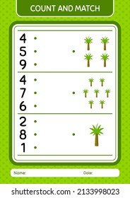 Count and match game with palm tree. worksheet for preschool kids, kids activity sheet