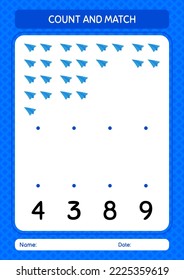 Count and match game with paper plane. worksheet for preschool kids, kids activity sheet