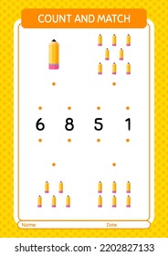 Count and match game with pencil. worksheet for preschool kids, kids activity sheet