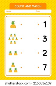 Count and match game with pineapple. worksheet for preschool kids, kids activity sheet
