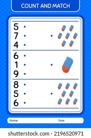 Count and match game with rubber eraser. worksheet for preschool kids, kids activity sheet