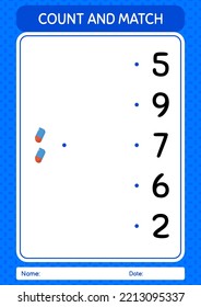 Count and match game with rubber eraser. worksheet for preschool kids, kids activity sheet