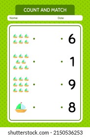 Count and match game with sailing boat. worksheet for preschool kids, kids activity sheet