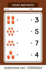 Count and match game with sand bucket. worksheet for preschool kids, kids activity sheet