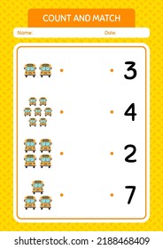 Count and match game with school bus. worksheet for preschool kids, kids activity sheet