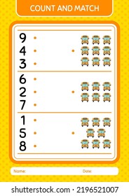 Count and match game with school bus. worksheet for preschool kids, kids activity sheet