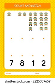 Count and match game with school bus. worksheet for preschool kids, kids activity sheet