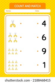 Count and match game with scissors. worksheet for preschool kids, kids activity sheet
