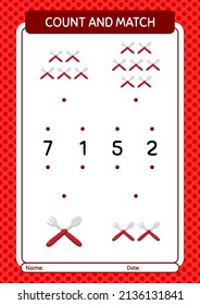 Count and match game with spoon and fork. worksheet for preschool kids, kids activity sheet