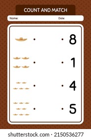 Count and match game with straw hat. worksheet for preschool kids, kids activity sheet