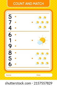 Count and match game with sun. worksheet for preschool kids, kids activity sheet