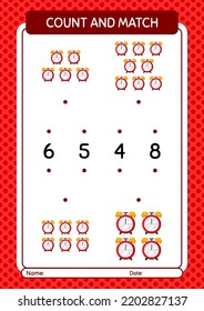 Count and match game with waker clock. worksheet for preschool kids, kids activity sheet