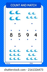 Count and match game with waves. worksheet for preschool kids, kids activity sheet