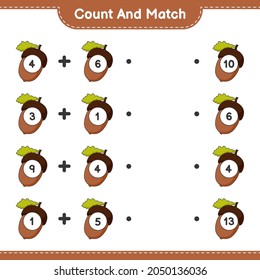 Count and match, count the number of Acorn and match with the right numbers. Educational children game, printable worksheet, vector illustration