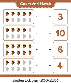 Count and match, count the number of Acorn and match with the right numbers. Educational children game, printable worksheet, vector illustration