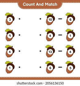 Count and match, count the number of Acorn and match with the right numbers. Educational children game, printable worksheet, vector illustration