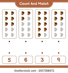 Count and match, count the number of Acorn and match with the right numbers. Educational children game, printable worksheet, vector illustration