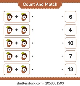 Count and match, count the number of Acorn and match with the right numbers. Educational children game, printable worksheet, vector illustration