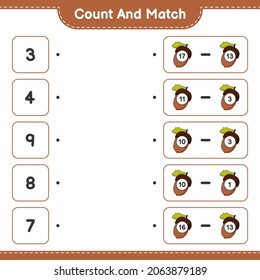 Count and match, count the number of Acorn and match with the right numbers. Educational children game, printable worksheet, vector illustration