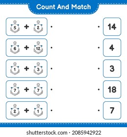 Count and match, count the number of Anchor and match with the right numbers. Educational children game, printable worksheet, vector illustration