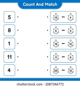 Count and match, count the number of Anchor and match with the right numbers. Educational children game, printable worksheet, vector illustration