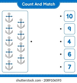 Count and match, count the number of Anchor and match with the right numbers. Educational children game, printable worksheet, vector illustration