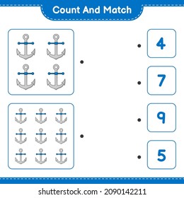 Count and match, count the number of Anchor and match with the right numbers. Educational children game, printable worksheet, vector illustration