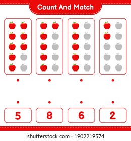 Count and match, count the number of Apple and match with right numbers. Educational children game, printable worksheet, vector illustration