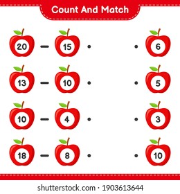 Count and match, count the number of Apple and match with right numbers. Educational children game, printable worksheet, vector illustration