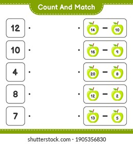 Count and match, count the number of Apple and match with right numbers. Educational children game, printable worksheet, vector illustration
