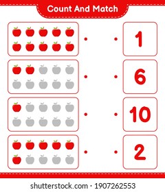 Count and match, count the number of Apple and match with right numbers. Educational children game, printable worksheet, vector illustration