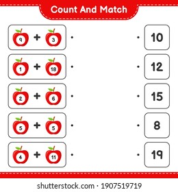 Count and match, count the number of Apple and match with right numbers. Educational children game, printable worksheet, vector illustration