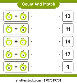 Count and match, count the number of Apple and match with right numbers. Educational children game, printable worksheet, vector illustration