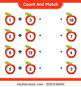 Count and match, count the number of Apple and match with the right numbers. Educational children game, printable worksheet, vector illustration