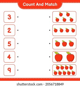 Count and match, count the number of Apple and match with the right numbers. Educational children game, printable worksheet, vector illustration
