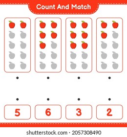 Count and match, count the number of Apple and match with the right numbers. Educational children game, printable worksheet, vector illustration
