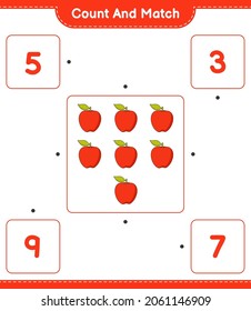 Count and match, count the number of Apple and match with the right numbers. Educational children game, printable worksheet, vector illustration