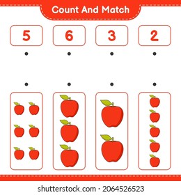 Count and match, count the number of Apple and match with the right numbers. Educational children game, printable worksheet, vector illustration