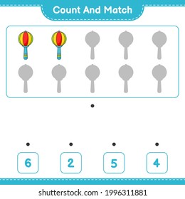 Count and match, count the number of Baby Rattle and match with the right numbers. Educational children game, printable worksheet, vector illustration